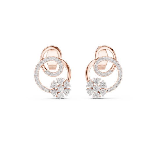 Cluster Swirl Circle Lab Grown Round Diamond Stud Earrings with Pave Halo Ring