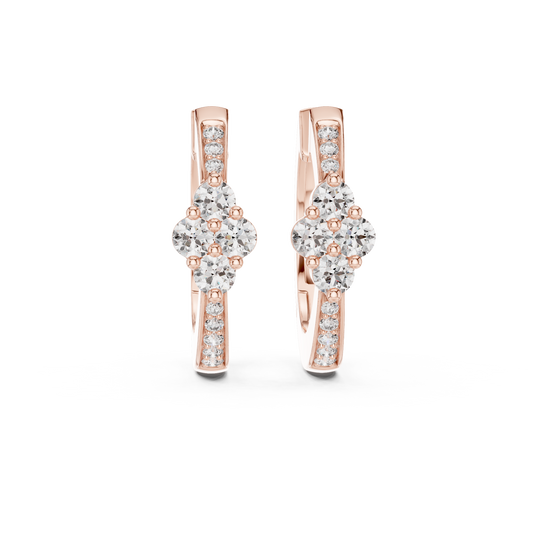 Quad Blossom Flower Cluster Round Moissanite Diamond Huggie Hoop Earring