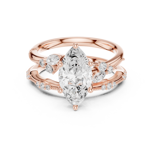 Marquise Cut Moissanite Diamond Split Shank Three Stone Ring