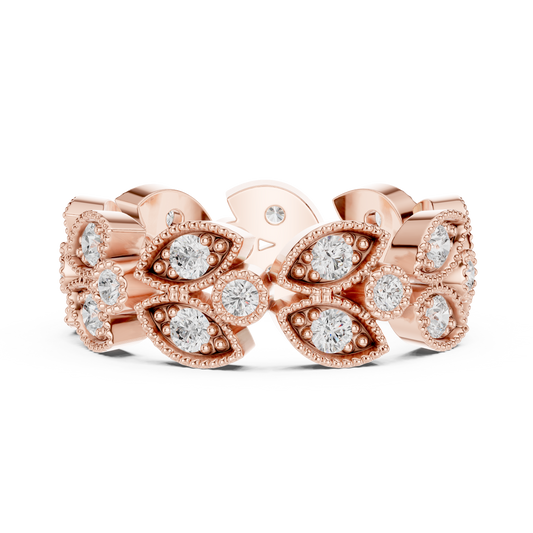 1.05 TCW Vintage Inspired Round Floral Moissanite Grown Round Diamond Eternity Band