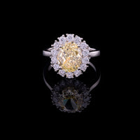 1.25 CT Magnificent Oval Fancy Yellow Moissanite Diamond Halo Ring Surrounded by Brilliant Round Diamonds