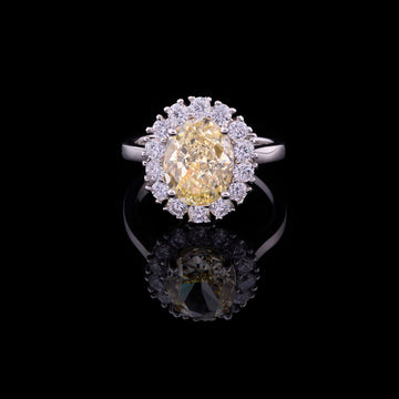 1.25 CT Magnificent Oval Fancy Yellow Moissanite Diamond Halo Ring Surrounded by Brilliant Round Diamonds