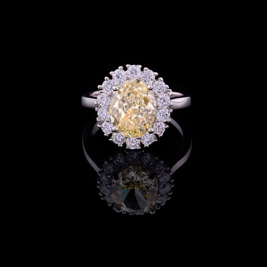 Fancy Intense Radiant Cut Lab Diamond Halo Ring With Baguette Side Stones