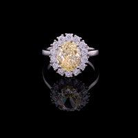 Oval Halo Ring with Fancy Yellow Center  Moissanite Diamond